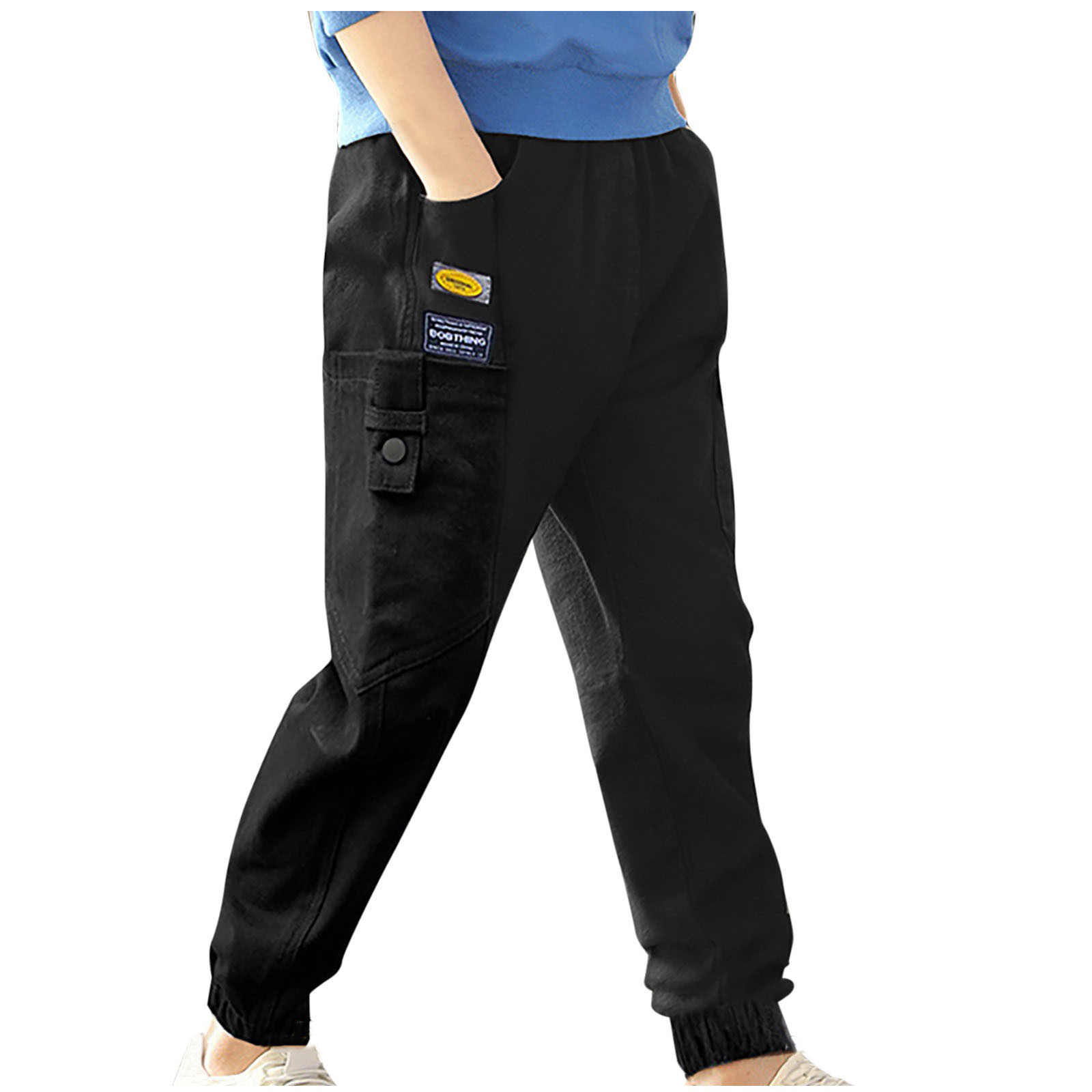 DOSUKRAI Soft Cargo Pants Boys,Cargo Jogger Pants for Boys Wide Leg Baggy Drawstring Elastic Waist Casual Trousers with Pocket 5-14 Years Flash Deals of the Day Clearance Black,5 Years